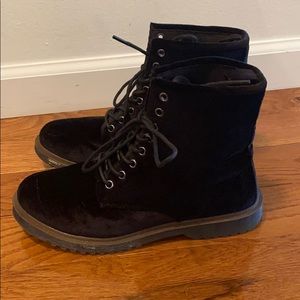 Black velvet combat boots